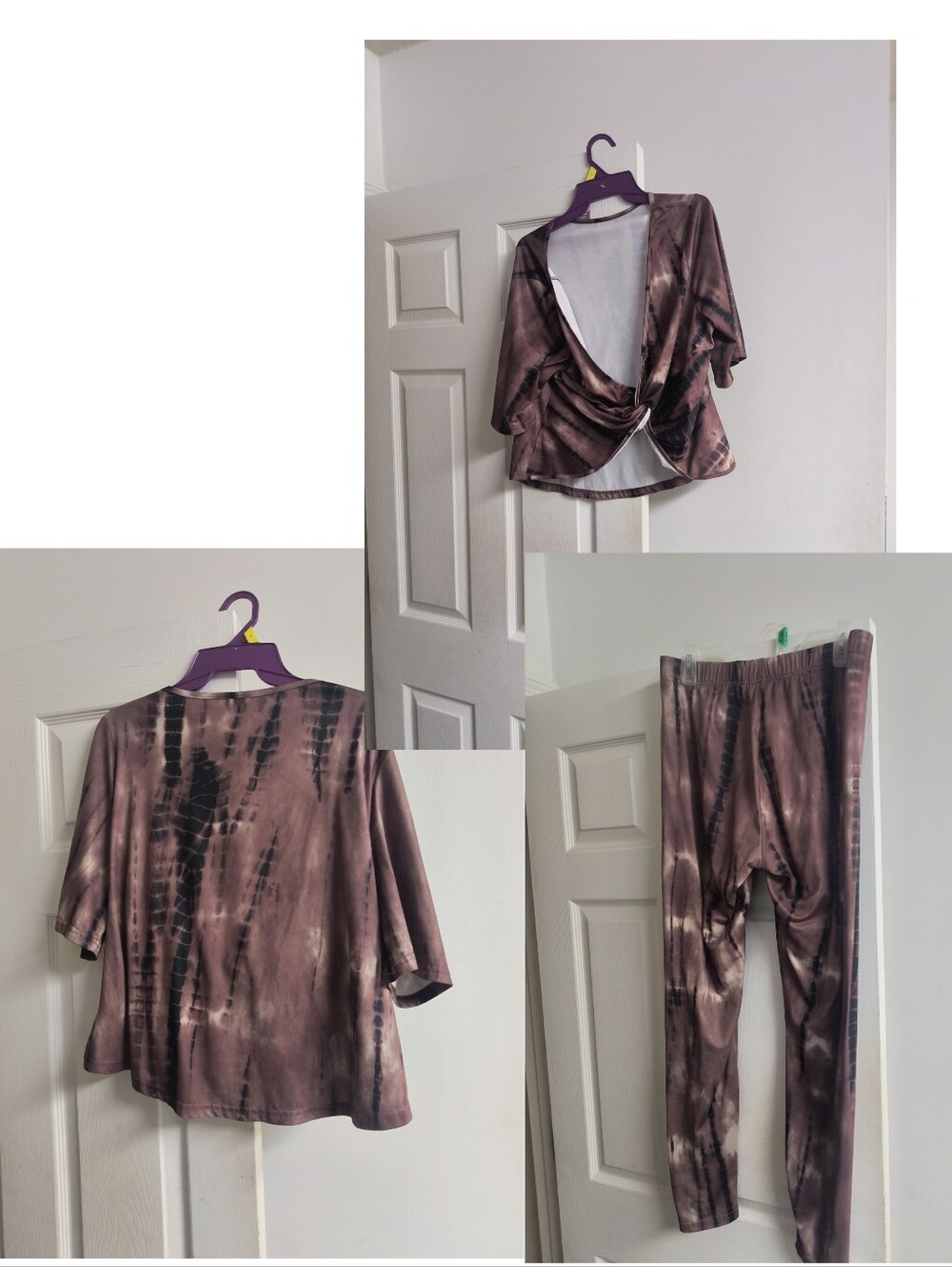 SHEIN Mauve Tie-Dye Leggings & Twist-Back Top Set